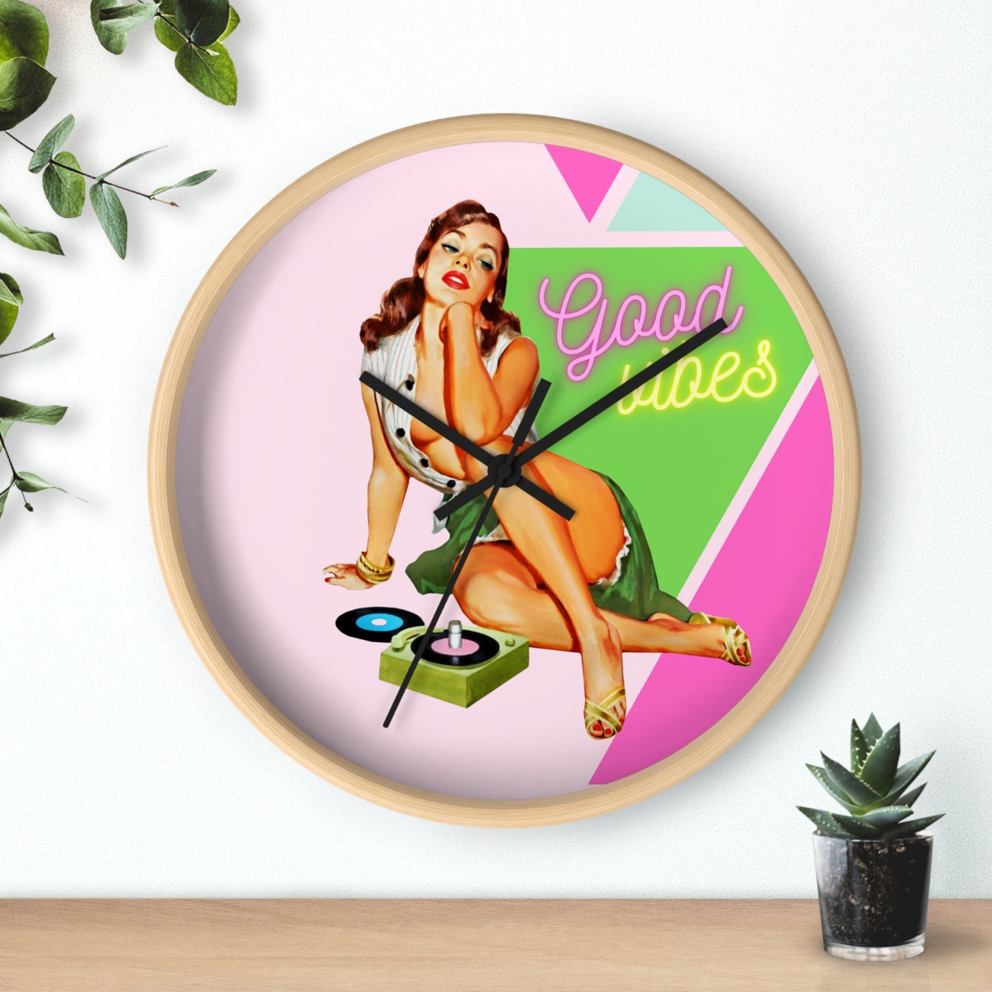 Good Vibes Wall Clock-Pink